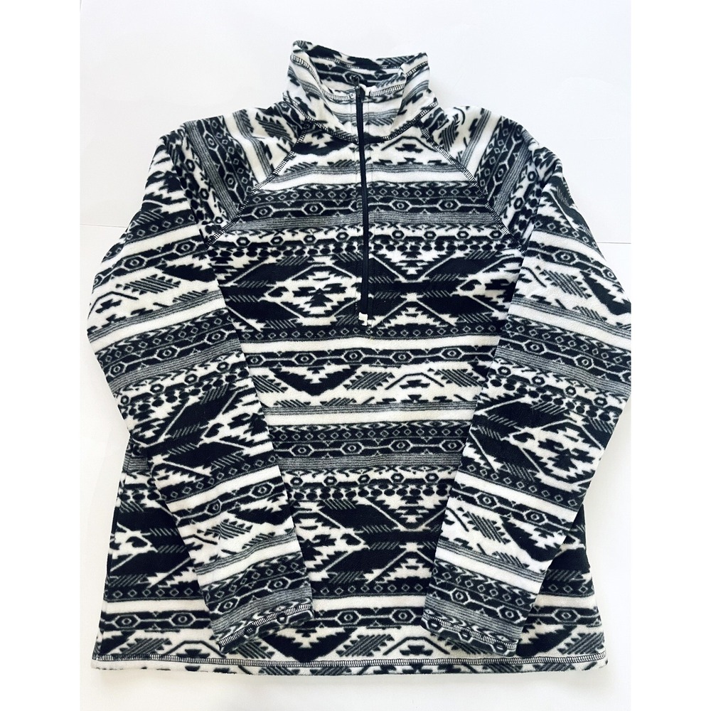 Eddie Bauer 1/4‎ zip fleece pullover top womens Large black white Southwest